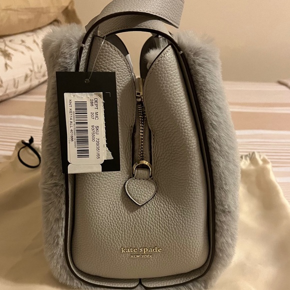 NWT Kate Spade Gray Leather & Faux Fur Crossbody Bag - Picture 4 of 12